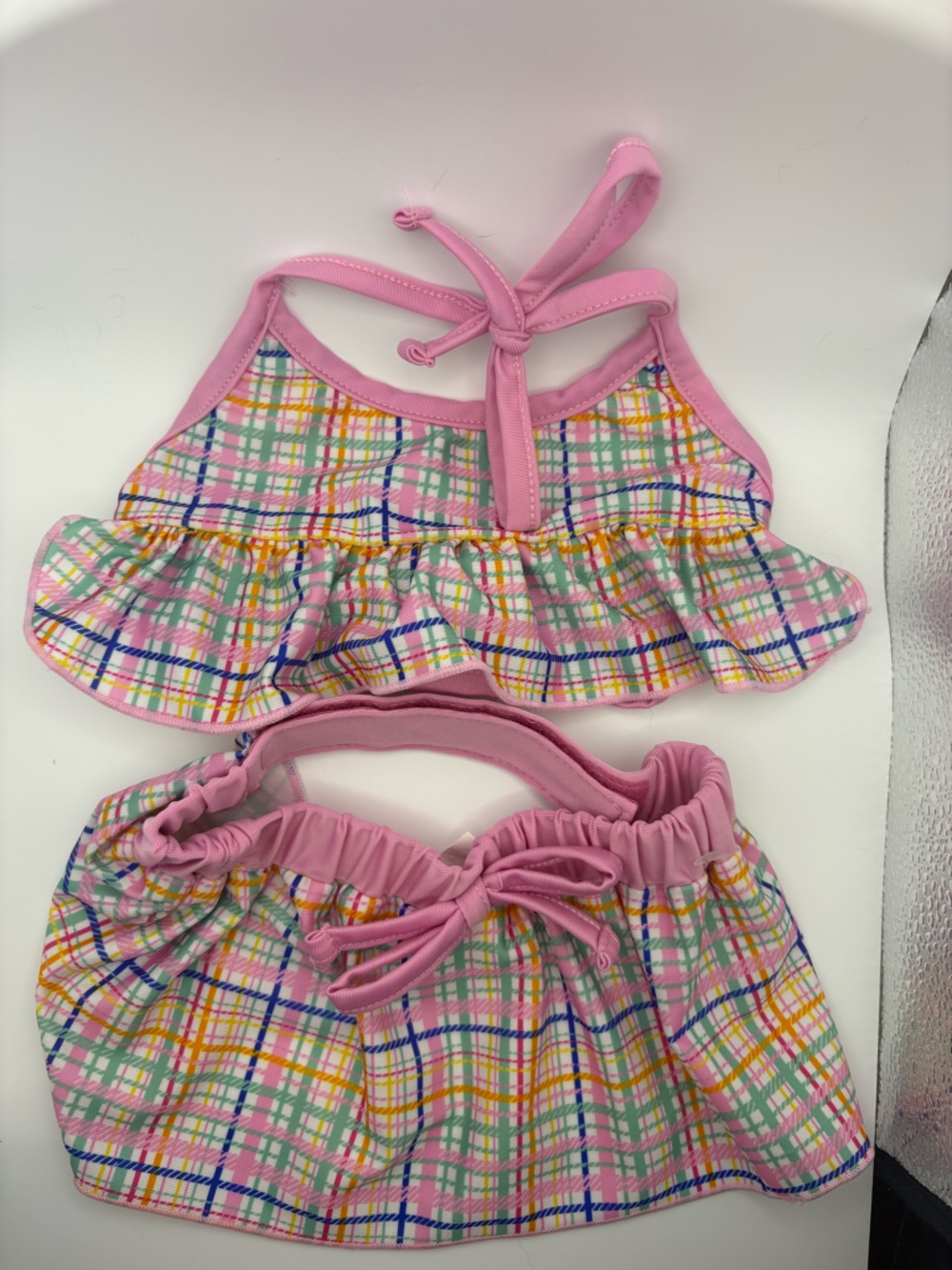 Top Paw Pink Plaid Ruffle dog bikini. Size small